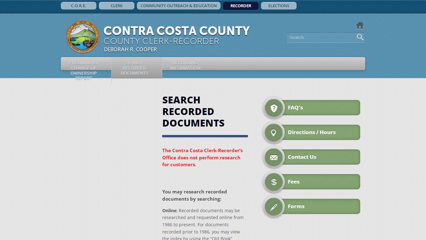 Contra Costa County, CA Clerk Recorder